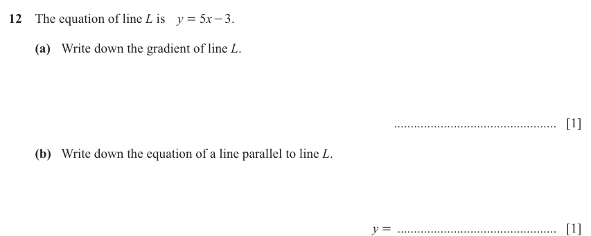 IGCSE 0580 Jun 2025 Paper 31 Question 12 — Equation of a straight line (Core, 2 marks)