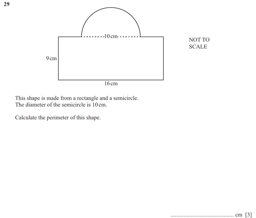IGCSE Mathematics 0580 May/June 2025 Paper 31 Question 29 – Mensuration, Perimeter, Area and Volume, 3 marks