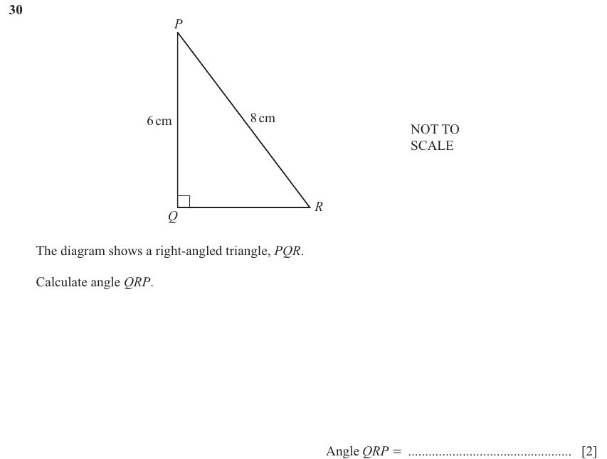 IGCSE 0580 Jun 2025 Paper 31 Question 30 — Right angled triangles (Core, 2 marks)