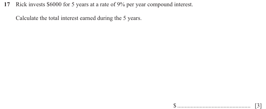 IGCSE 0580 Jun 2025 Paper 32 Question 17 — Simple and compound interest (Core, 3 marks)