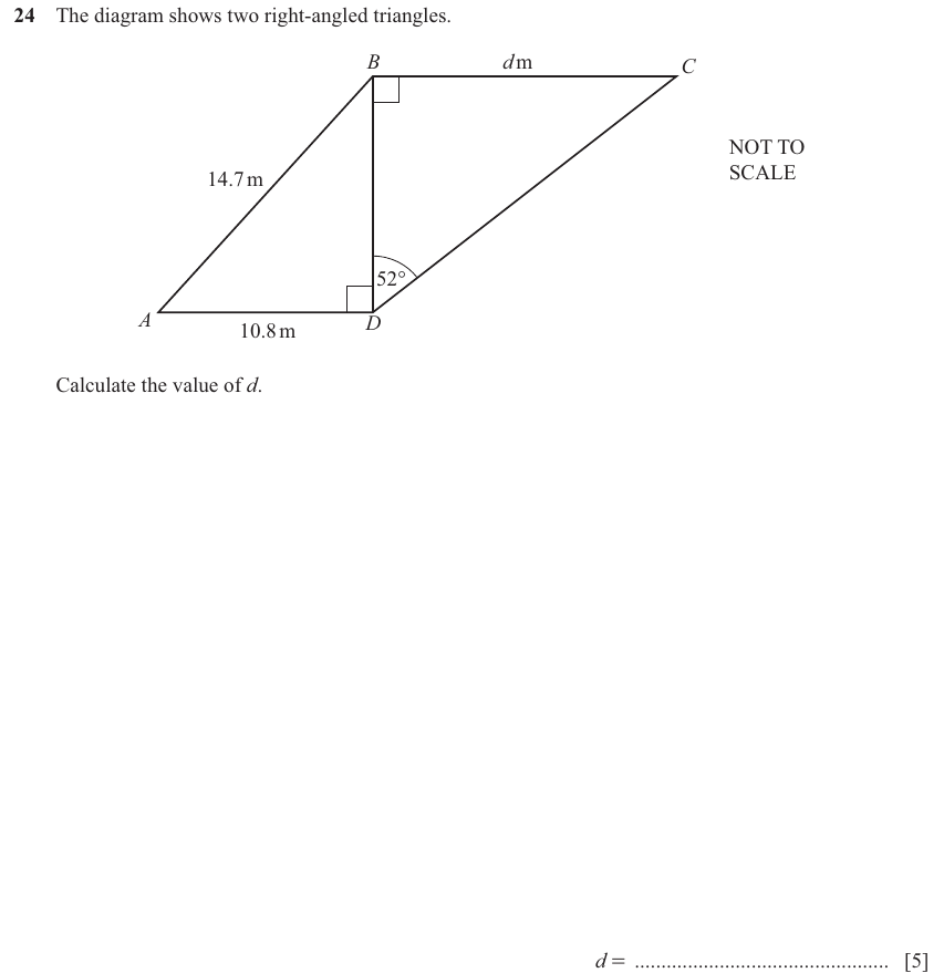 IGCSE 0580 Jun 2025 Paper 32 Question 24 — Right angled triangles (Core, 5 marks)