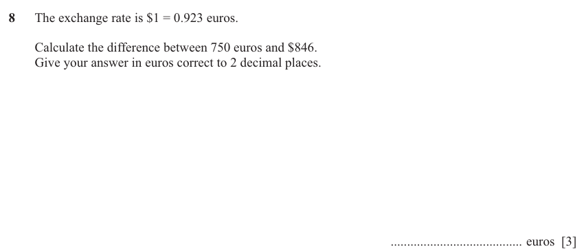 IGCSE 0580 Jun 2025 Paper 32 Question 8 — Fractions, decimals and percentages (Core, 3 marks)