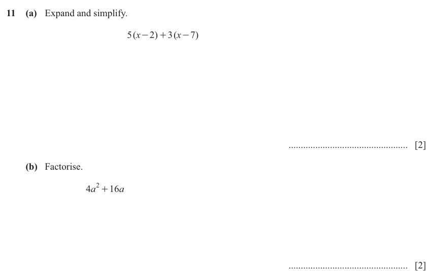 IGCSE 0580 Jun 2025 Paper 33 Question 11 — Basic algebra (Core, 4 marks)