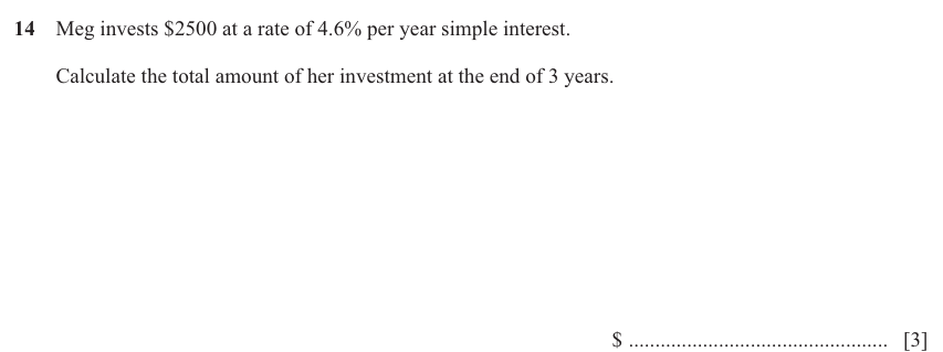 IGCSE 0580 Jun 2025 Paper 33 Question 14 — Simple and compound interest (Core, 3 marks)