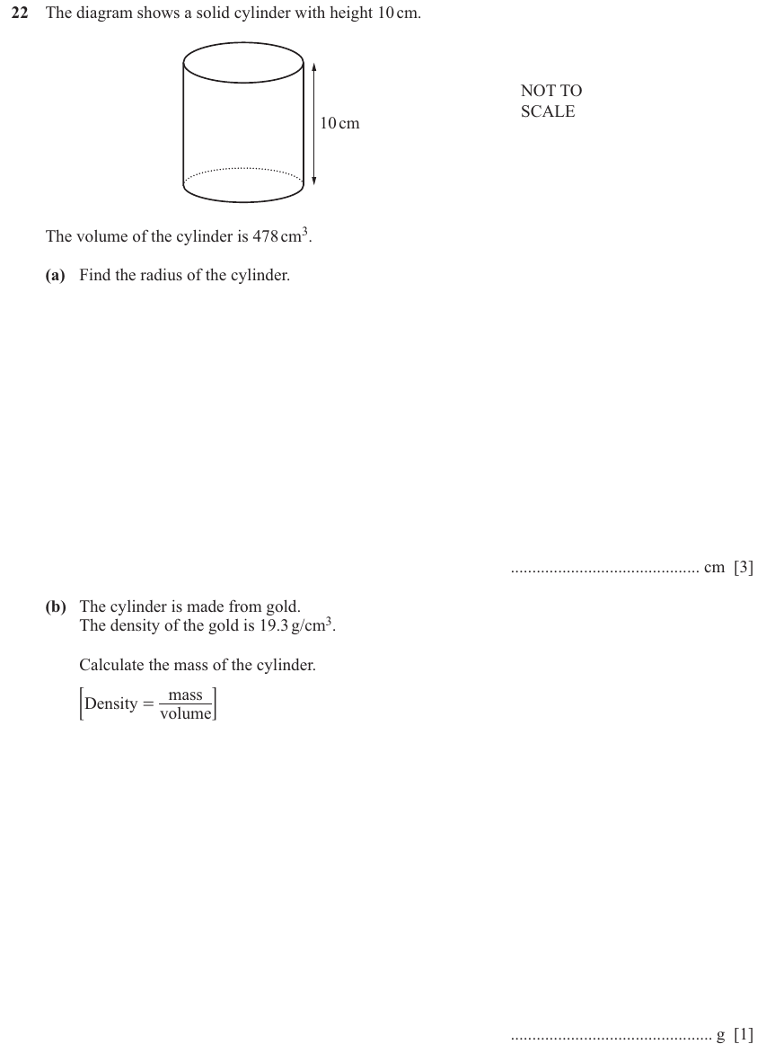 IGCSE Mathematics 0580 May/June 2025 Paper 33 Question 22 – Mensuration, Perimeter, Area and Volume, 4 marks