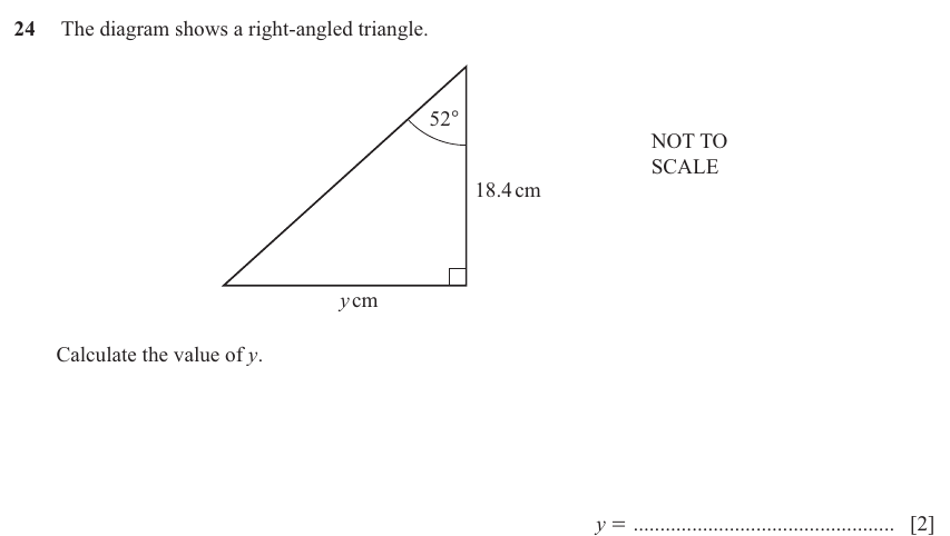 IGCSE Mathematics 0580 May/June 2025 Paper 33 Question 24 – Trigonometry, Right angled triangles, 2 marks