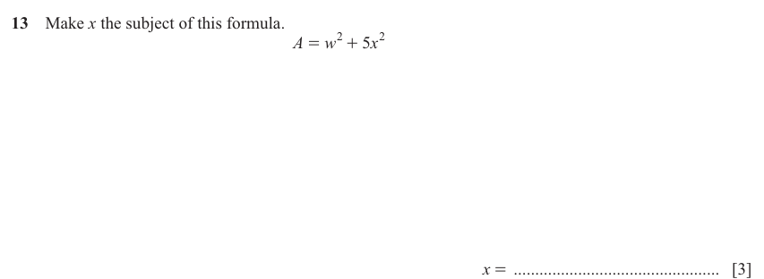IGCSE Mathematics 0580 May/June 2025 Paper 41 Question 13 – Algebra, Basic algebra, 3 marks