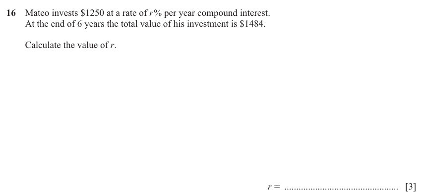 IGCSE 0580 Jun 2025 Paper 41 Question 16 — Simple and compound interest (Extended, 3 marks)