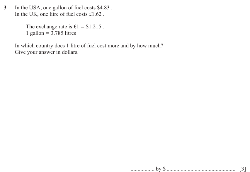 IGCSE Mathematics 0580 May/June 2025 Paper 41 Question 3 – Numbers, The four rules, 3 marks