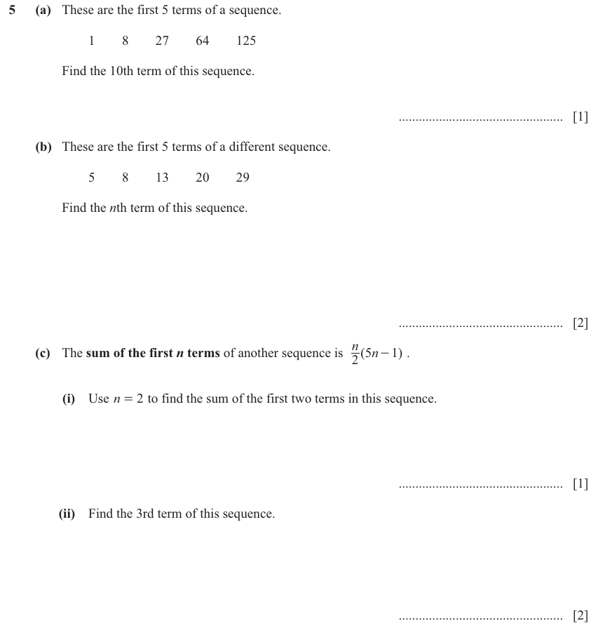 IGCSE 0580 Jun 2025 Paper 41 Question 5 — Sequences (Extended, 6 marks)