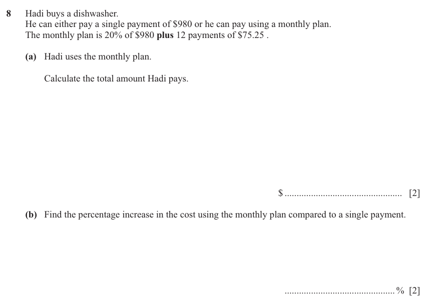 IGCSE Mathematics 0580 May/June 2025 Paper 41 Question 8 – Numbers, The four rules, 4 marks