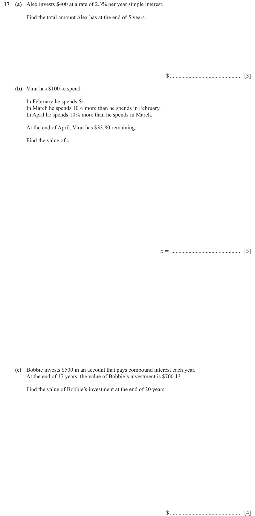 IGCSE 0580 Jun 2025 Paper 42 Question 17 — Simple and compound interest (Extended, 10 marks)