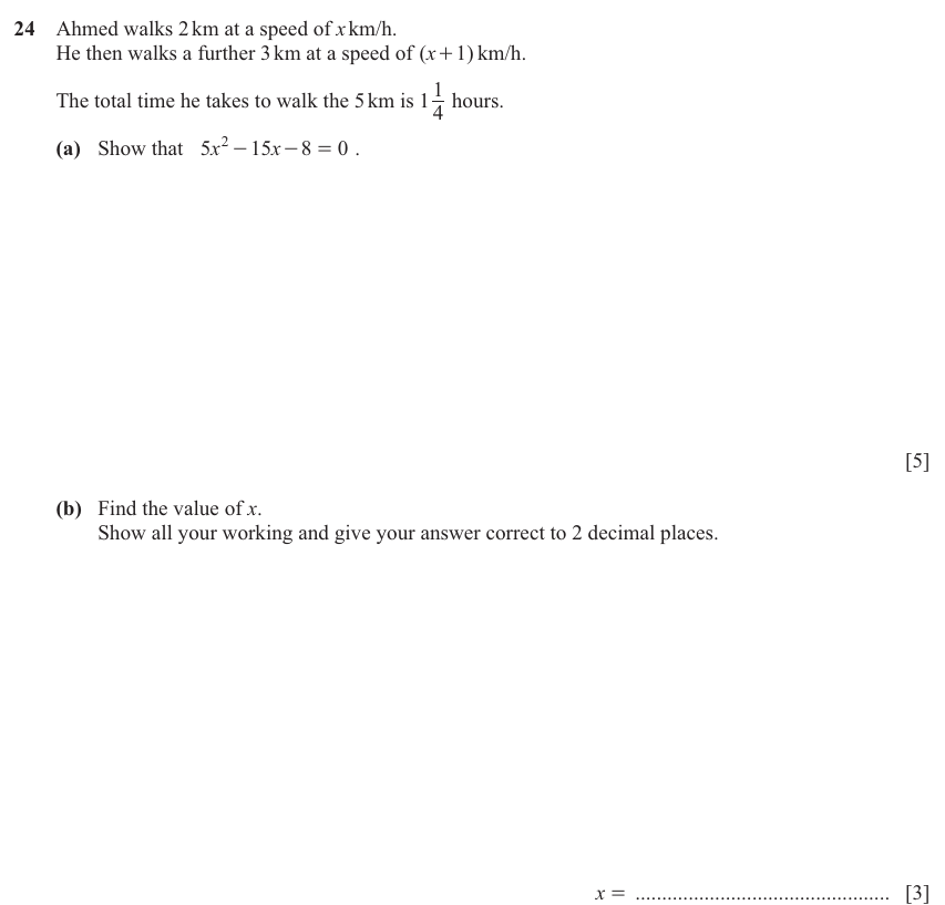 IGCSE 0580 Jun 2025 Paper 42 Question 24 — Speed, distance, time problems (Extended, 8 marks)