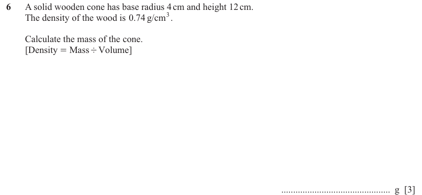 IGCSE Mathematics 0580 May/June 2025 Paper 42 Question 6 – Mensuration, Perimeter, Area and Volume, 3 marks