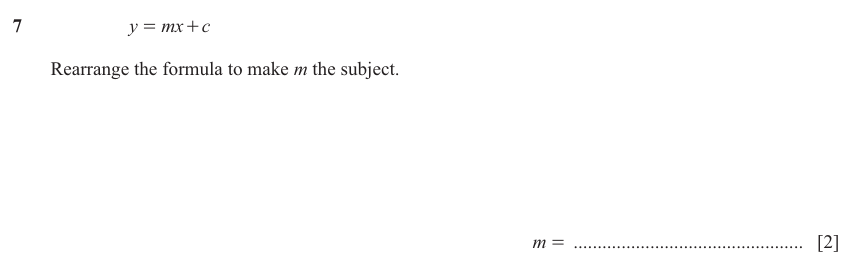 IGCSE 0580 Jun 2025 Paper 42 Question 7 — Equation of a straight line (Extended, 2 marks)