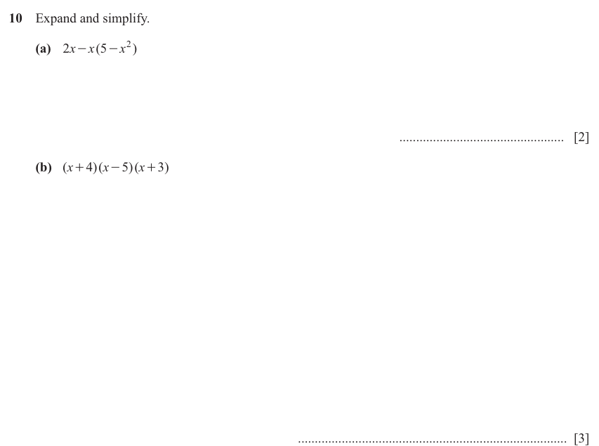 IGCSE Mathematics 0580 May/June 2025 Paper 43 Question 10 – Algebra, Basic algebra, 5 marks