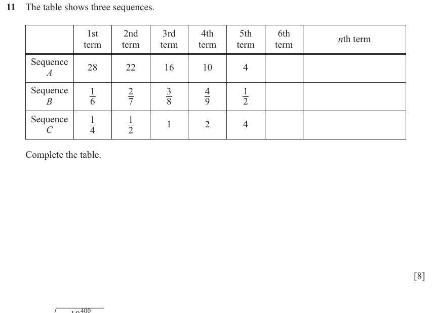 IGCSE 0580 Jun 2025 Paper 43 Question 11 — Sequences (Extended, 8 marks)