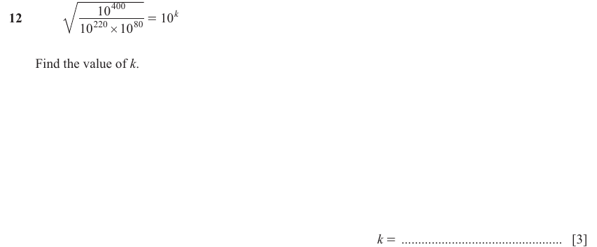 IGCSE 0580 Jun 2025 Paper 43 Question 12 — Indices (Extended, 3 marks)