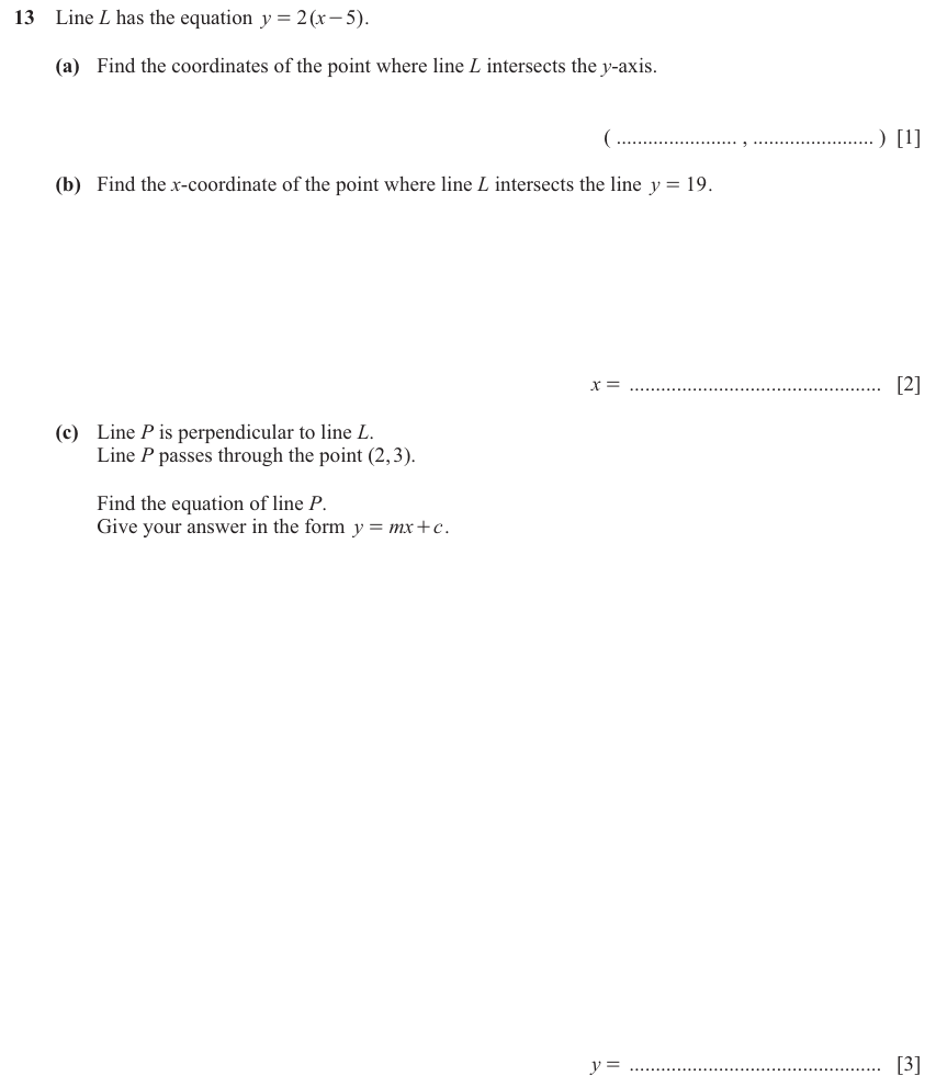 IGCSE Mathematics 0580 May/June 2025 Paper 43 Question 13 – Co-ordinate geometry, Cartesian coordinates (2D), 6 marks