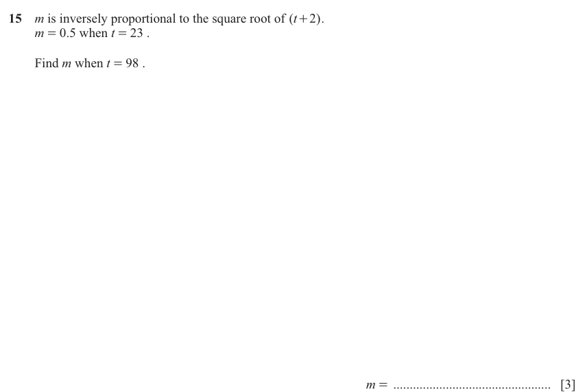 IGCSE 0580 Jun 2025 Paper 43 Question 15 — Proportion (Extended, 3 marks)