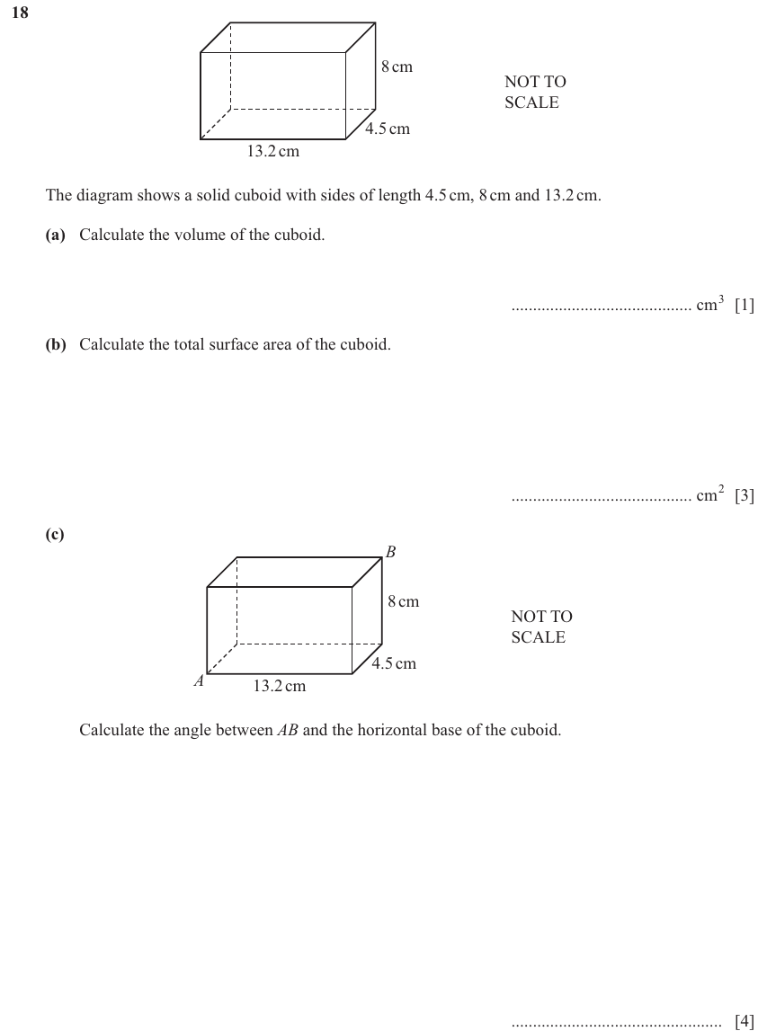 IGCSE 0580 Jun 2025 Paper 43 Question 18 — Perimeter, Area and Volume (Extended, 8 marks)