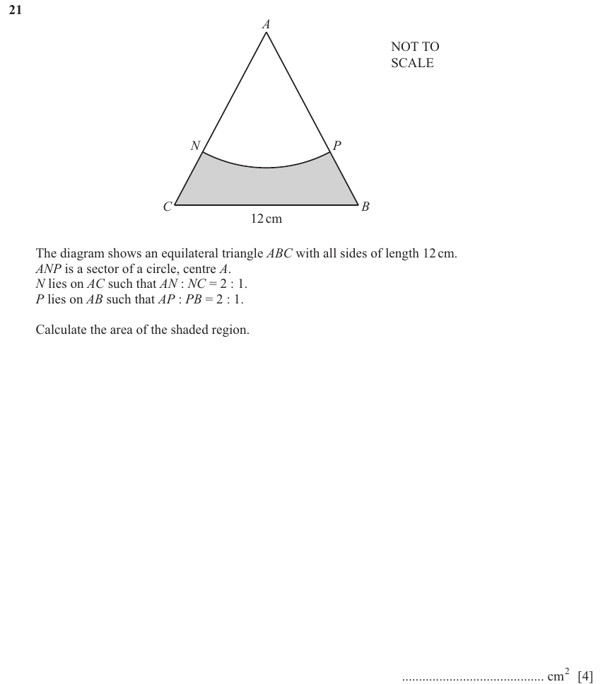 IGCSE Mathematics 0580 May/June 2025 Paper 43 Question 21 – Mensuration, Perimeter, Area and Volume, 4 marks