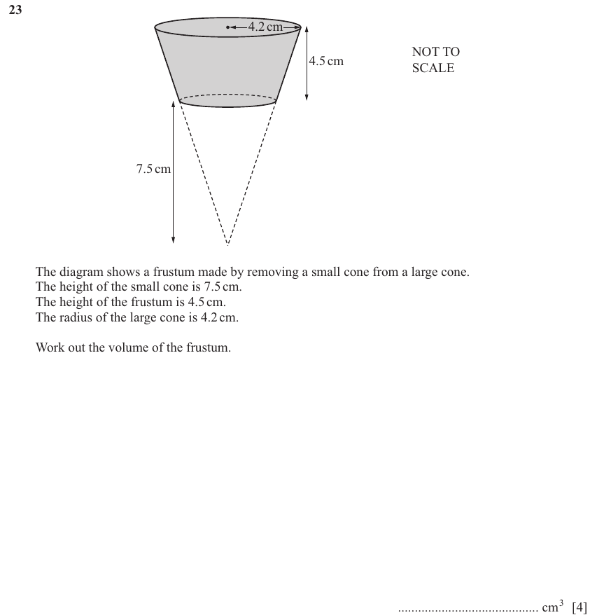 IGCSE Mathematics 0580 May/June 2025 Paper 43 Question 23 – Mensuration, Perimeter, Area and Volume, 4 marks