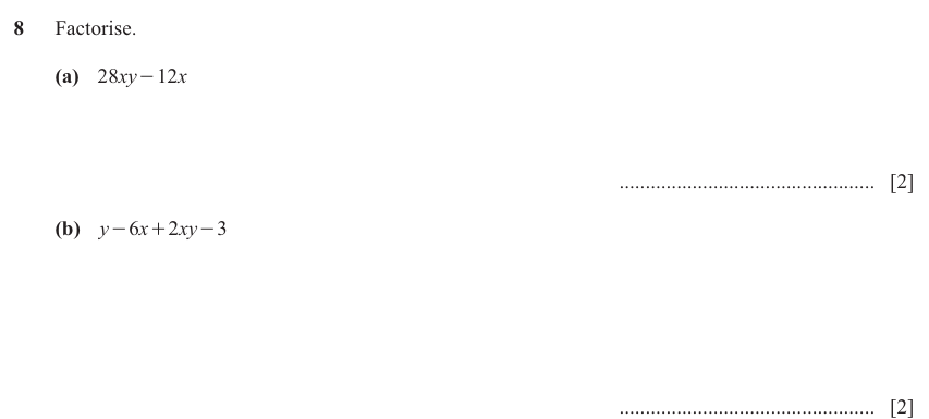 IGCSE 0580 Jun 2025 Paper 43 Question 8 — Factorization (Extended, 4 marks)