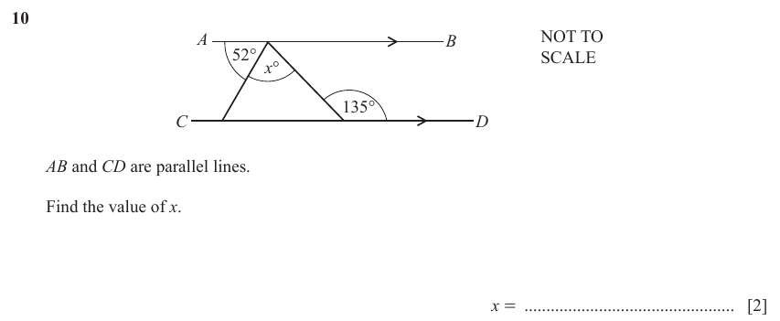 IGCSE Mathematics 0580 Oct/Nov 2023 Paper 11 Question 10 – Geometry, Angles using geometrical properties, 2 marks