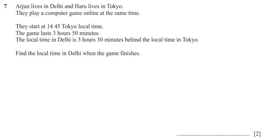 IGCSE Mathematics 0580 Oct/Nov 2023 Paper 11 Question 7 – Numbers, The four rules, 2 marks