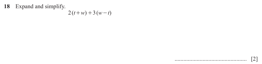 IGCSE Mathematics 0580 Oct/Nov 2023 Paper 12 Question 18 – Algebra, Basic algebra, 2 marks