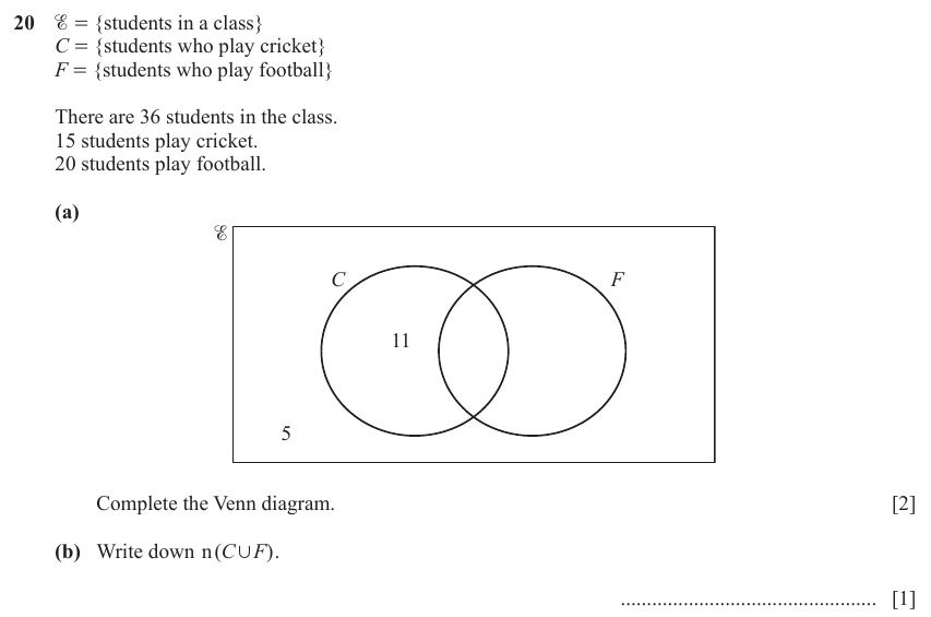 IGCSE Mathematics 0580 Oct/Nov 2023 Paper 12 Question 20 – Numbers, Sets and Venn Diagram (non calculator), 3 marks