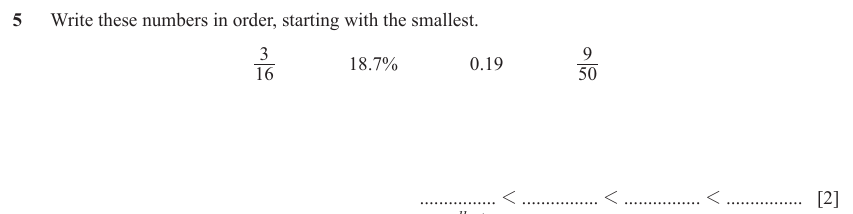IGCSE 0580 Nov 2023 Paper 12 Question 5 — Order quantities (Core, 2 marks)