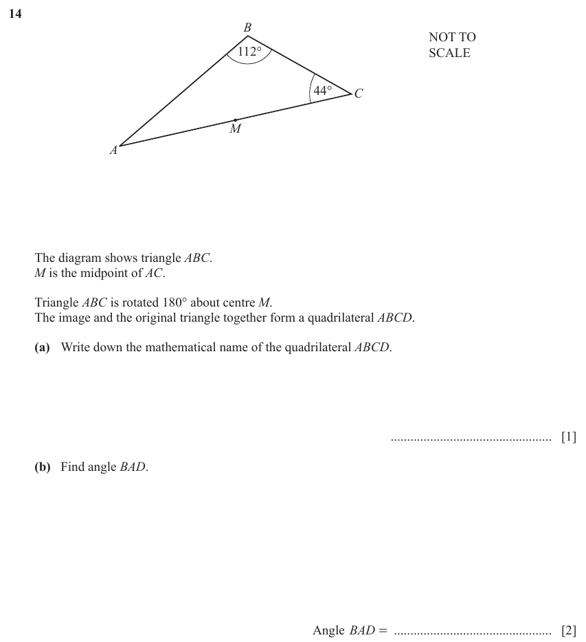 IGCSE Mathematics 0580 Oct/Nov 2023 Paper 13 Question 14 – Geometry, Geometrical terms and vocabulary, 3 marks