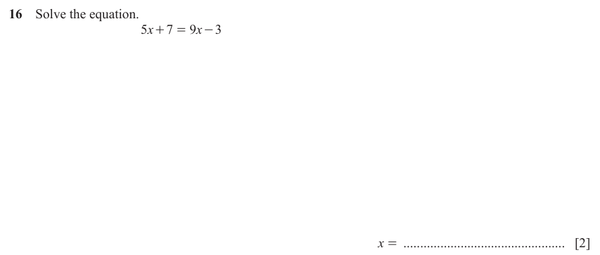 IGCSE Mathematics 0580 Oct/Nov 2023 Paper 13 Question 16 – Algebra, Basic algebra, 2 marks
