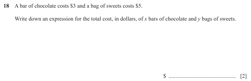IGCSE Mathematics 0580 Oct/Nov 2023 Paper 13 Question 18 – Algebra, Basic algebra, 2 marks