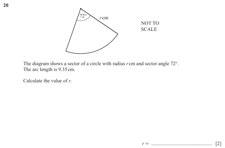 IGCSE Mathematics 0580 Oct/Nov 2023 Paper 13 Question 20 – Mensuration, Perimeter, Area and Volume, 2 marks