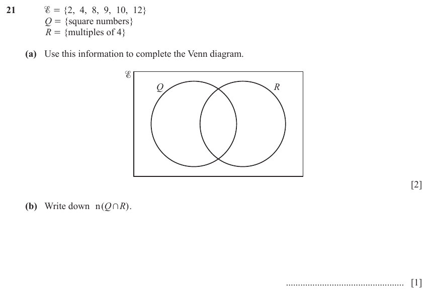 IGCSE Mathematics 0580 Oct/Nov 2023 Paper 13 Question 21 – Numbers, Sets and Venn Diagram (non calculator), 3 marks