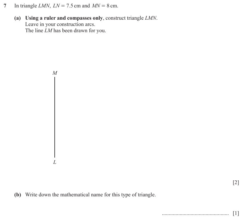 IGCSE Mathematics 0580 Oct/Nov 2023 Paper 13 Question 7 – Geometry, Geometrical terms and vocabulary, 3 marks