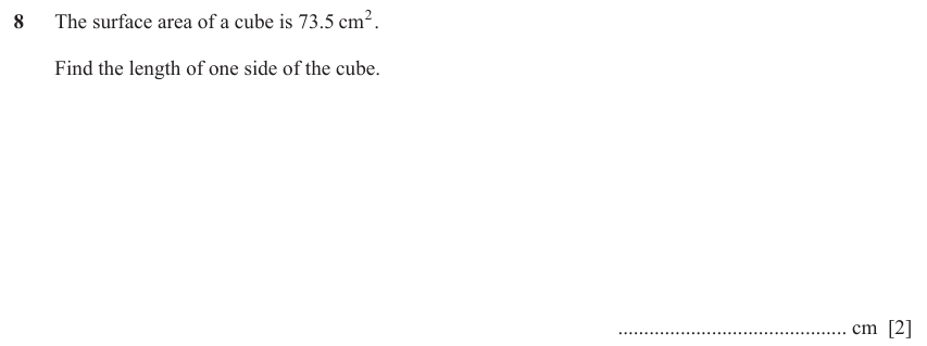 IGCSE Mathematics 0580 Oct/Nov 2023 Paper 13 Question 8 – Mensuration, Perimeter, Area and Volume, 2 marks