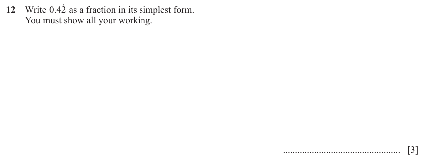 IGCSE Mathematics 0580 Oct/Nov 2023 Paper 21 Question 12 – Numbers, Fractions, decimals and percentages, 3 marks