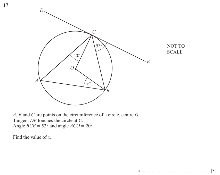 IGCSE Mathematics 0580 Oct/Nov 2023 Paper 21 Question 17 – Geometry, Angles using geometrical properties, 3 marks