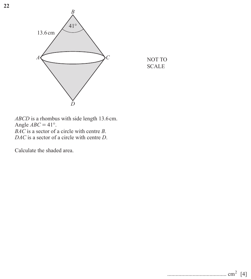 IGCSE Mathematics 0580 Oct/Nov 2023 Paper 21 Question 22 – Mensuration, Perimeter, Area and Volume, 4 marks