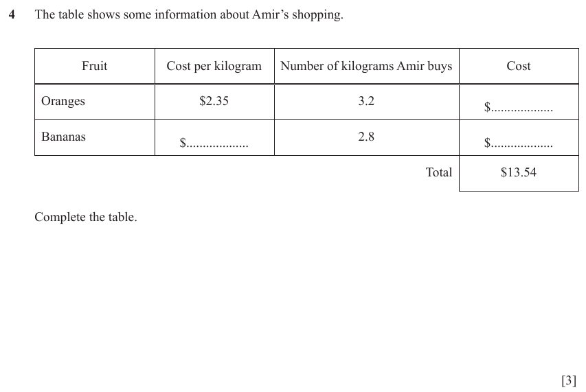 IGCSE Mathematics 0580 Oct/Nov 2023 Paper 21 Question 4 – Numbers, The four rules, 3 marks