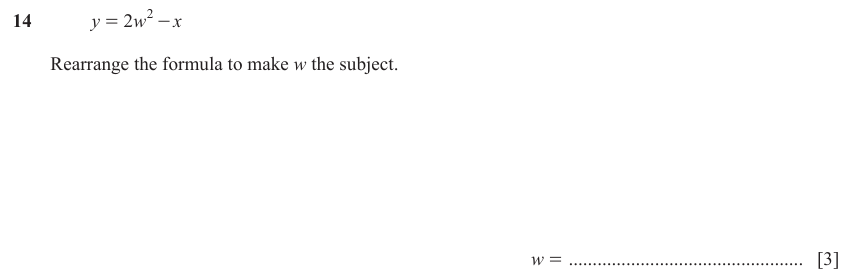 IGCSE Mathematics 0580 Oct/Nov 2023 Paper 22 Question 14 – Algebra, Basic algebra, 3 marks