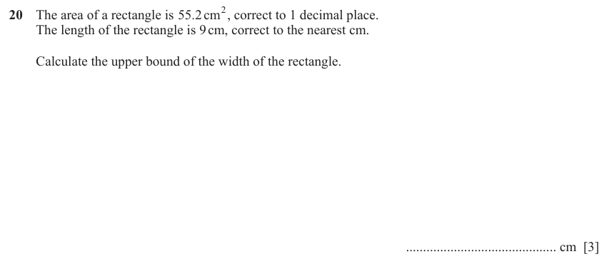IGCSE Mathematics 0580 Oct/Nov 2023 Paper 22 Question 20 – Numbers, Bounds, 3 marks
