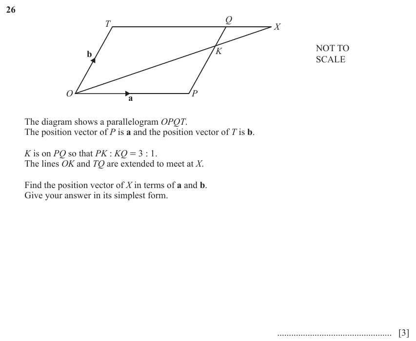 IGCSE Mathematics 0580 Oct/Nov 2023 Paper 22 Question 26 – Vectors, Further vectors (vector combinations), 3 marks