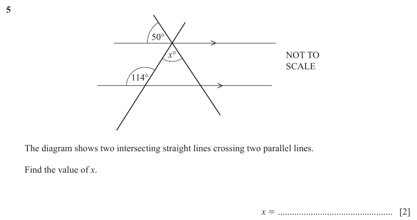 IGCSE Mathematics 0580 Oct/Nov 2023 Paper 22 Question 5 – Geometry, Angles using geometrical properties, 2 marks