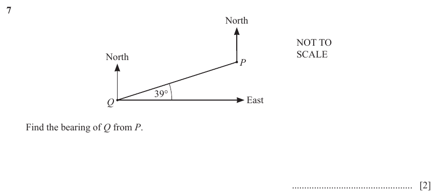 IGCSE Mathematics 0580 Oct/Nov 2023 Paper 22 Question 7 – Trigonometry, Three-figure bearings, 2 marks