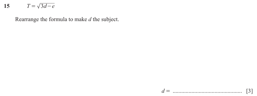 IGCSE Mathematics 0580 Oct/Nov 2023 Paper 23 Question 15 – Algebra, Basic algebra, 3 marks
